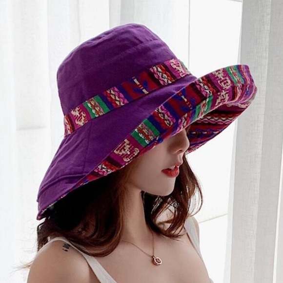 💗$4.99 SH💗 5⭐ Purple/Patterned Reversible Sunhat - Picture 4 of 4